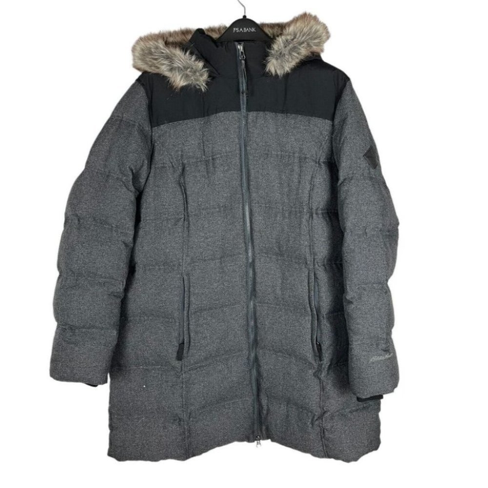 Eddie Bauer Gray Puffer Coat with Faux Fur Hood - Picture 3 of 9